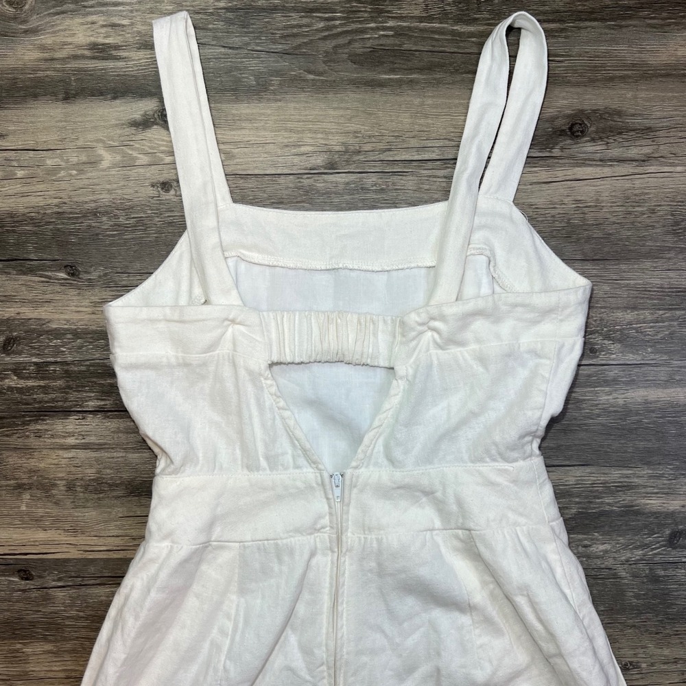 June & Hudson White Linen Blend Wide Leg Jumpsuit Button Detail Size Small - Picture 7 of 9